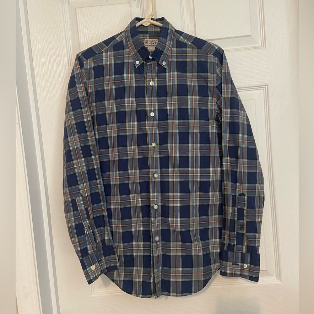 J. Crew Button Down Shirt Mens Blue Long Sleeve Button Up Sz XS Plaid Woven EUC